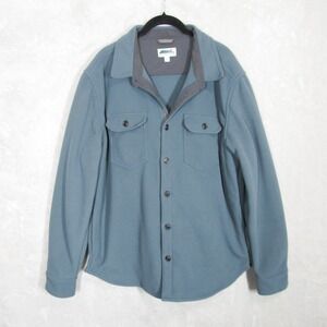 Edgevale Shirt Jacket Men's Size Large Blue Fleece Button Up Made in USA Shacket